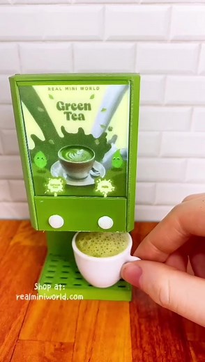 AMSR 🍵 Miniature REAL working Matcha Latte Dispenser 😍 Do you love matcha? #miniaturedispenser #functioningminiature #tinywaterdispenser #tinygulp #minigulp #miniaturelatte #minicooking #tinycooking #miniaturekitchen #tinyfood #minifood