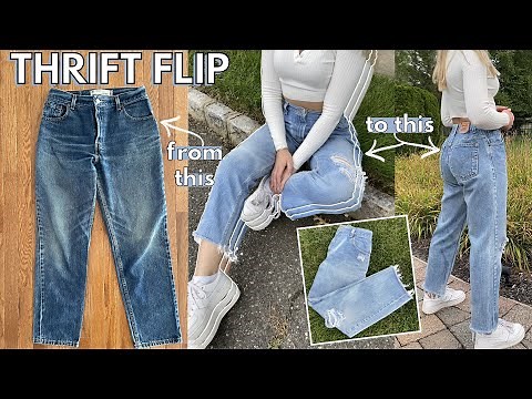How to Transform Thrifted Jeans (THRIFT FLIP LEVI’S): bleaching denim, distressing, & resizing waist
