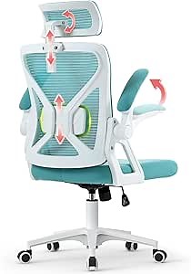 SEATZONE Ergonomic Office Chair Mesh Back Support Desk Chairs with Wheels and Flip-up Arms, Comfortable Computer Chair Lumbar Support for Teens and Adults, Teal Blue
