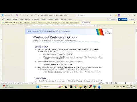 New Perspectives Excel 365 | Module 5: End of Module Project 1 Westwood Restaurant Group