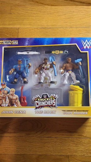 2025 WWE Mattel Knuckle Crunchers WrestleMania 3-Pack - John Cena, The Rock, Cody Rhodes