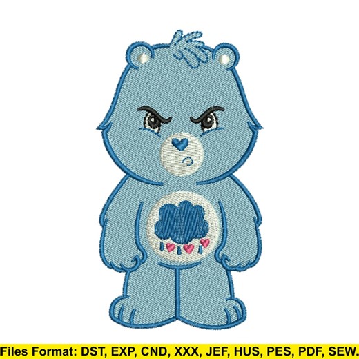 Blue Grumpy Bear Embroidery Design | Cartoon Character File (DST, PES, JEF...) - Etsy
