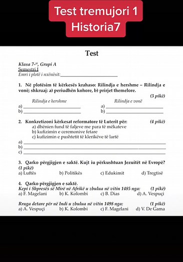 Test tremujori 1. Historia 7. #test #tremujori #tremujori1 #historia #historia7 #teacher