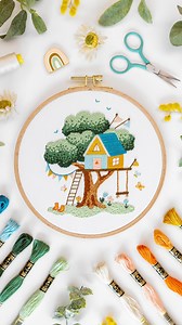 Say hello to my first pattern of 2023 - The Treehouse! 🌳🌸🏠 Can you picture your kids playing here? I know mine would absolutely love a set up like this in their back yard 🧡 The Treehouse is quite a detailed pattern, and will be a wonderful challenge for any Super Confident Maker. It has a nice variety of stitch techniques – but you’ll definitely need to be ready for lots of French Knots! These create such amazing texture, and I teach you how to blend your thread colours to create depth. Just