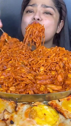 Eating Spicy Noodles Chicken Fry Eggs#mukbang #eatingsounds #foodie