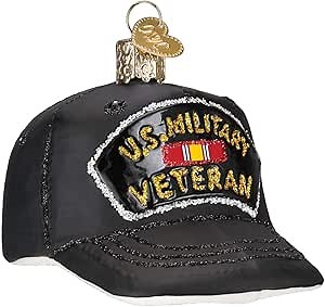 Old World Christmas Veteran's Cap Glass Blown Ornament for Christmas Tree, Handcrafted Holiday Decoration, Military Collection