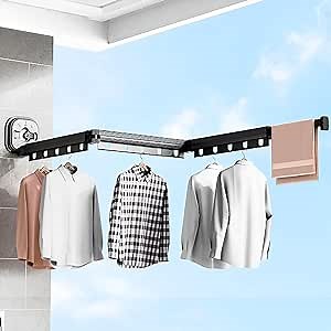 Retractable Clothes Drying Rack, Collapsible(Tri-Fold) Laundry Wall Mounted Drying Rack, Hanger Clothing Drying Rack for Smooth Surface Bathroom Laundry
