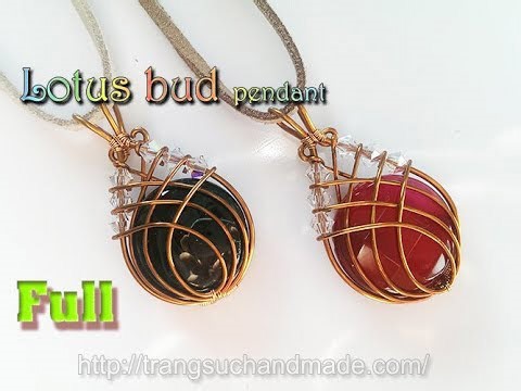 Lotus Bud pendant with flat round stones without holes - full version ( slow ) 303