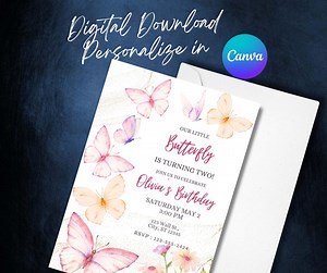 Butterfly Birthday Invitations Template: Editable Party Invites (digital Download) - Etsy UK