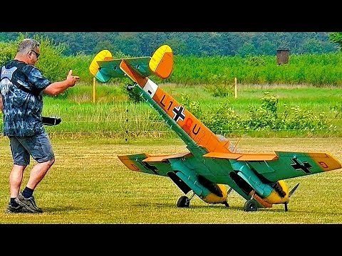 RC ME-110 MESSERSCHMITT BF-110 G4 GIANT SCALE MODEL AIRPLANE FLIGHT DEMO WITH CRITICAL LANDING