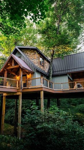 455 reactions · 33 shares | A luxury treehouse experience… or a standard 5‑star hotel room? Imagine you and your partner waking up 25 ft in the air, nestled among giant maple trees, on a wraparound deck overlooking your own private pond. Inside, two king‑bedrooms, a spacious bathroom, 4K TV, full kitchen, plus an outdoor fireplace and daybed under the canopy. All without a lobby ✨ Which one are you picking?  Sugarcreek, Ohio | Brandywine Grove | Facebook