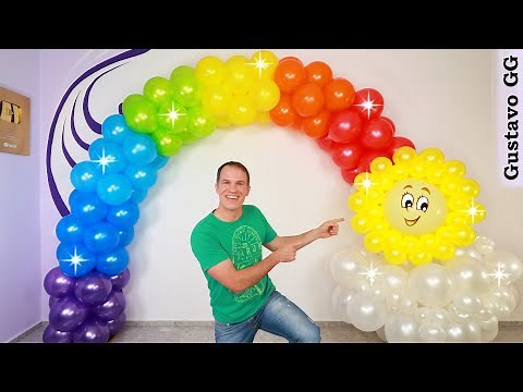 BALLOON ARCH TUTORIAL 🌈 ( rainbow balloon arch ) birthday decoration ideas at home - gustavo gg