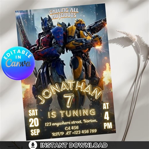 Transformers Birthday Invitation Editable Template, Robot Battle Party Invite, Cyber Robot Kids Digital Download, Boy Action Bumblebee Theme - Etsy UK