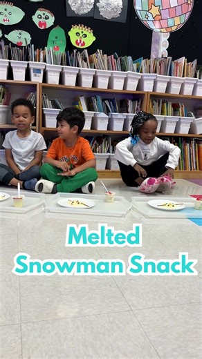 January is the perfect time to read about snowmen and make this simple melted snowman snack! Do you use snacks in your classroom? Commen SNACK for a link to more than 50 snack ideas and lessons! | Kindergarten Smorgasboard