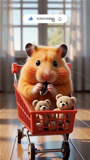 orange hamster goes shopping in a tiny cart 🛒🐹 #hamster #funny