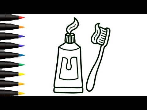 Easy Toothpaste and Toothbrush Drawing for Kids | Step by Step Dental Care Art Tutorial