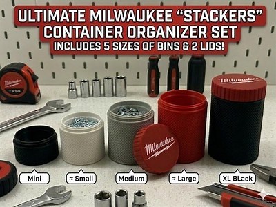 Milwaukee Stackers Threaded Container Organizer Set | 6 Piece Bin Kit, 2 Lids | eBay