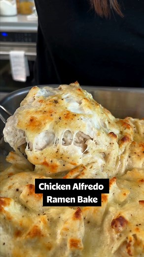 You haven't had chicken alfredo like THIS before! 😱 That's right, your favorite late-night snack just became a whole meal. Call us crazy, but we are all aboard the Chicken Alfredo Ramen Bake train! 🚂 Get the full recipe down below or in the comments of this video. Ingredients: 6 (3 ounce) packages chicken flavored ramen noodles 2 (15 ounce) jars Alfredo sauce 3 cups shredded cooked chicken, from one rotisserie chicken 1 cup water 1 cup heavy cream 2 cups shredded Italian blend cheese 1/2 teasp