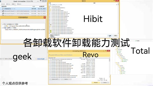 卸载残留删除软件卸载能力测试（geek,hibit,revo,total） 谁是第一名？(上)结果出人意料！