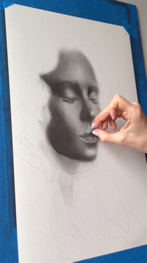 Graphite powder only. This is what the face looks like before the detail work begins #artistprocess