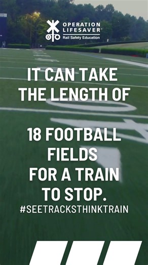 13K views · 210 reactions | Did you know the average freight train traveling 55 miles per hour can take a mile or more to stop? That’s the length of 18 football fields. Only trains belong on the tracks. #SeeTracksThinkTrain #RailSafetyEducation | Operation Lifesaver Inc. | Facebook