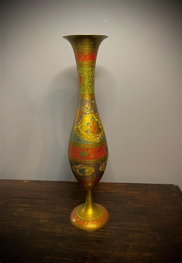 Vintage Brass Vase, Indian Style, Oriental Engraved Decor, 1960s 1970s, Colorful Oriental, Ethic Interior, Restaurant Decoration - Etsy