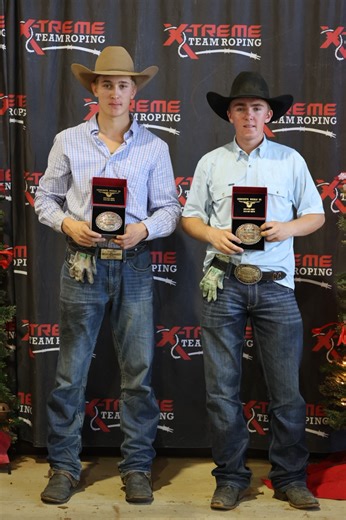 Colton Ranly and Chase Grantham claimed the win in the JLP Land Services #12.5 Qualifier with a 31.36 on four head, taking home $7,000 at the Xtreme Team Roping Jingle Bell Classic. | X-Treme Team Roping