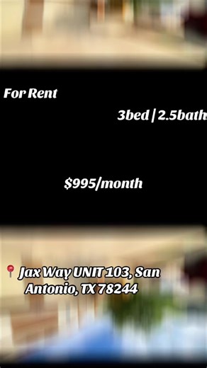 For Rent – 3 Bedroom / 2.5 Bath Townhome 📍 Jax Way UNIT 103, San Antonio, TX 78244 Spacious 3-bedroom, 2.5-bath home offering comfortable living with a functional layout. Located in a convenient area with easy access to shopping, dining, and major roads. 💰 Rent: $995/month 🔑 Payment due after tour 🏠 Clean, well-maintained unit 📅 Move-in ready Schedule a tour today to see it in person #sanantoniorentals #texashomes #sanantoniospurs #sanantoniotexas #sanantoniotx🇺🇸