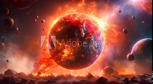 A fiery apocalypse in space destroys cosmic objects, with planets shattering like glass, stars exploding into brilliant supernovas, and asteroid belts disintegrating into glowing dust Stock Video