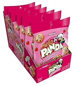 Meiji Hello Panda Cookies, Strawberry Crème Filled - 2.2 oz, Pack of 6 - Bite Sized Cookies with Fun Panda Sports
