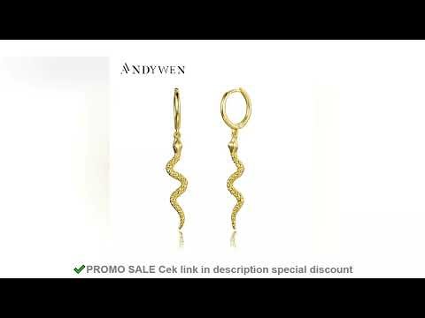 ANDYWEN 925 Sterling Silver Gold Long Snake Hoops Earrings High Quality Women Luxury Hoops Punk Rock
