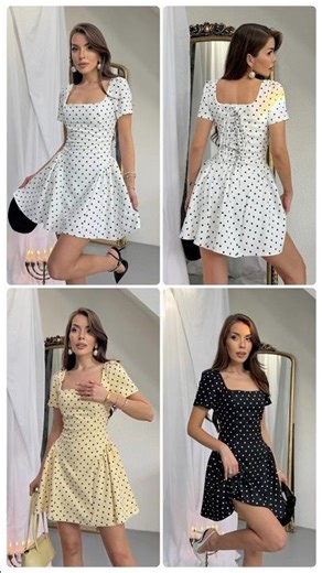Polka Dot Lace-Up Back Mini Dress (Puantiyeli Sırt Bağcık Detaylı Mini Elbise). #shortvideo #fashion