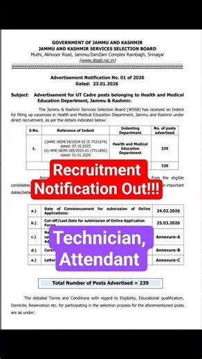 J&K New Vacancy 2026 JKSSB | Jammu Kashmir Services Selection Board