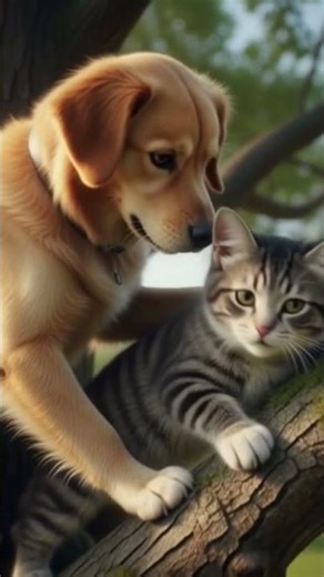 dog help the cute cat #cute #pets #cartoon #catvideos