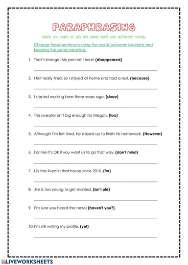 Basic Paraphrasing worksheet