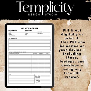 Auto Repair Work Order Form: Editable PDF Template (digital Download) - Etsy Australia
