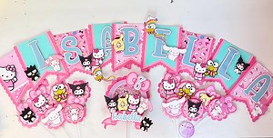Kitty Happy Birthday Banner/pink & Aqua Blue Banner/ Birthday Decorations - Etsy