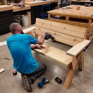 Super easy bench! Link: https://rogue-engineer-shop.fourthwall.com/en-gbp/products/outdoor-bench-plans-4x4-a-frame | Rogue Engineer