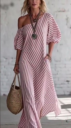 Striped Off Shoulder Maxi Dress Try-On | Beach & Summer Vacation Fashion