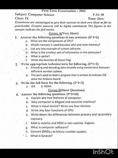 class 9 computer science question paper##2082
