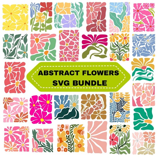 Abstract Flowers SVG & PNG Bundle:floral Clipart,retro Flower Graphics(digital Download) - Etsy