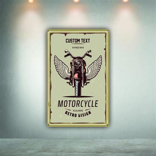 Winged Motorcycle Banner, Custom Text Sign, Retro Biker Art, Vintage Garage Decor, Angel Wings Bike Gift - Etsy