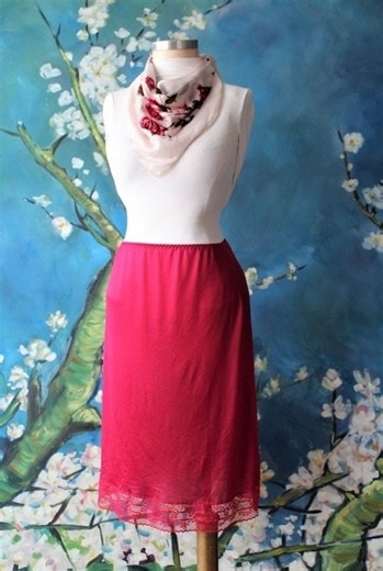 Vintage Cranberry Pink Lace Half Slip: Sheer Nylon Lingerie, Size M - Etsy