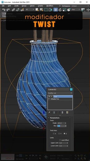 Aperçu du modificateur twist dans 3ds max #3d