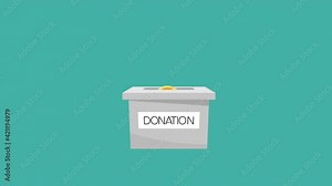 Euro coins fall into donation box. Replenishment of charity box with gold euro coins. Animation of financial contribution to charity or donation. Donation icon. Fundraising concept. Alpha Channel. 4K