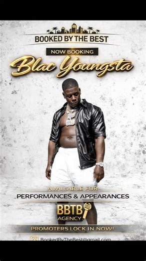 BookedByTheBest on Instagram: "Memphis hitmaker Blac Youngsta is now available for club performances, concerts, festivals, college events, and special appearances. Known for high-energy anthems like “Booty,” “Hip Hopper,” “Heavy,” “Cut Up,” and “Touchdown,” Blac Youngsta delivers a wild, crowd-turning live show that packs venues and keeps the bar moving. 🔥 Proven club & street draw 🔥 Viral records + turn-up energy 🔥 Perfect for Hip-Hop Nights, College Weekends & Tour Stops 🔥 Strong demand in