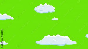 Cartoon clouds moving from left to right on green screen 2d animation 4k video