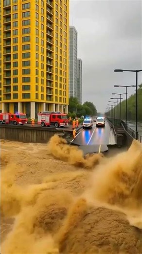 Flood-Damaged City Road with High-Rise and Rescue Operations#disaster #naturaldisasters
