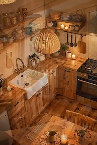 Cozy Rustic Kitchen with Warm Lights and Wooden Style