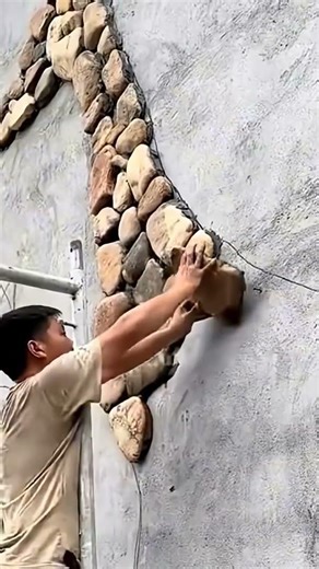 Stone Wall Cladding Installation For Strong Finish 🪨⚙️ #construction #stone #wall